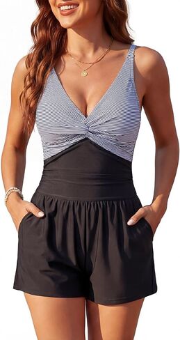 Smismivo Swim Romper with Shorts and Pocket Tummy Control One Piece Swimsuit Women Full Coverage Bathing Suit in Saudi Arabia