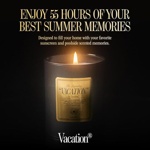 شمعة معطرة بعطر VACATION من Vacation Sunscreen - جوز الهند والفانيليا، شمع الصويا الفاخر، حرق لمدة 50 ساعة، هدية عطر منزلية فاخرة، تصميم وتركيبة معززة، 6 أونصة in Kuwait