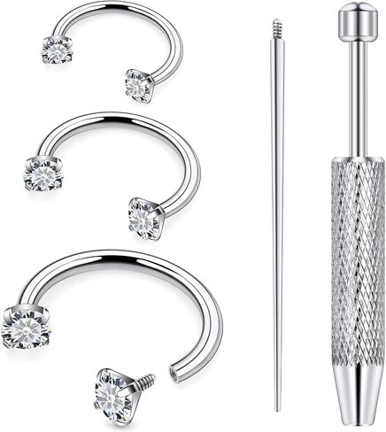 20G 18G 16G 14G Horseshoe Septum Nose Ring Piercing Jewelry F136 Titanium Internal Thread Circular Barbell Daith Rook Earring Smiley Snake Bite Lip Ring Piercing Jewelry for Women Silver Gold in Kuwait