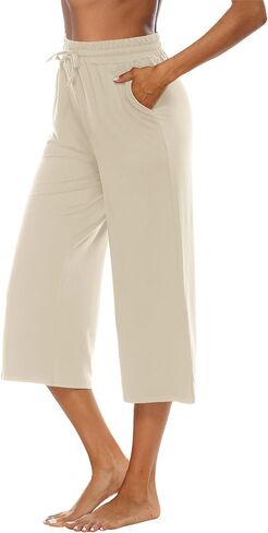 OYANUS Capris for Women Casual Summer Loose Comfy Drawstring Wide Leg Capri Pants with Pockets in Kuwait