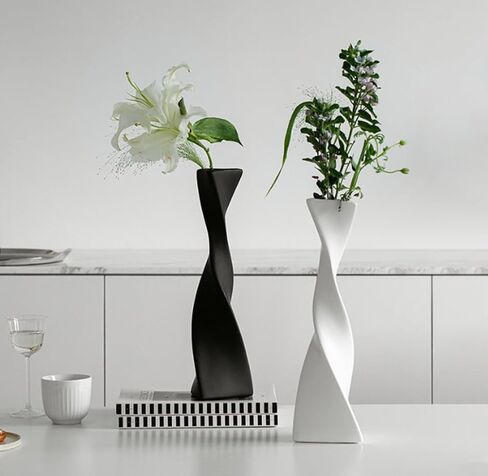 Black Ceramic Small Bud Vase Single Stem Flower Vases Twist Designed Floral Holder Bottles for Centerpiece Home Office Table Decorations in Kuwait