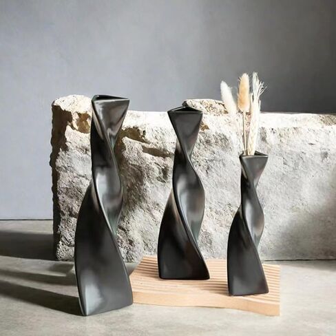 Black Ceramic Small Bud Vase Single Stem Flower Vases Twist Designed Floral Holder Bottles for Centerpiece Home Office Table Decorations in Kuwait