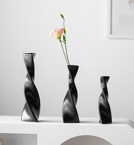 Black Ceramic Small Bud Vase Single Stem Flower Vases Twist Designed Floral Holder Bottles for Centerpiece Home Office Table Decorations in Kuwait