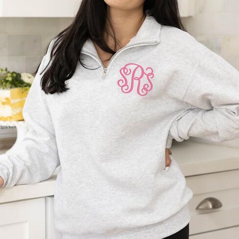 POPPOP مخصص Monogram ربع الرمز البريدي البلوز، شخصية الأحرف الأولى السترة للنساء، مريحة مطرزة نصف الرمز البريدي سترة، عارضة الصوف أعلى، مخصص اسم الرسالة هدية in Kuwait