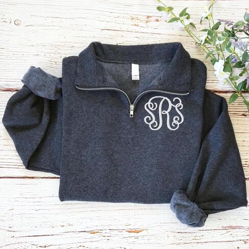 POPPOP مخصص Monogram ربع الرمز البريدي البلوز، شخصية الأحرف الأولى السترة للنساء، مريحة مطرزة نصف الرمز البريدي سترة، عارضة الصوف أعلى، مخصص اسم الرسالة هدية in Kuwait