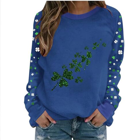 DASAYO St Patrick's Day Sweatshirt for Women Lucky Shamrock Graphic Long Sleeve Crewneck Shirt Funny Casual Clover Outfits in Kuwait