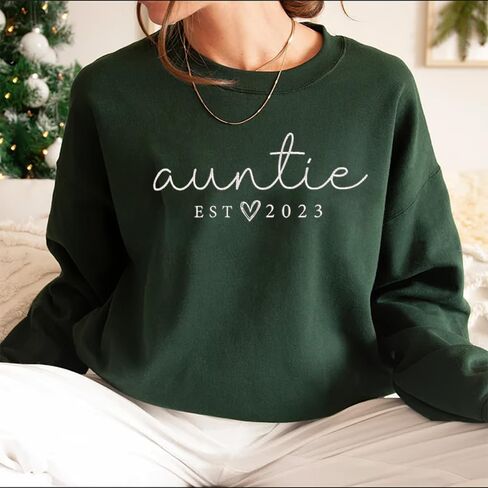 GODMERCH Personalized Embroidered Auntie Sweatshirt with Kids Names Sleeve, Custom Aunt Sweater, Est Date Auntie Sweatshirt, Custom Embroidered Sweater, Childs Names on Sleeve, Gifts for Aunt in Kuwait