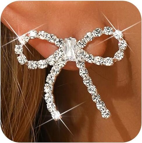 Dainty Sparkly Crystal Bow Stud Earrings for Women Trendy, Exquisite Cute Bowknot Zircon Cz Earring Vintage Y2k Prom Party Jewelry Gifts Accessories in Saudi Arabia
