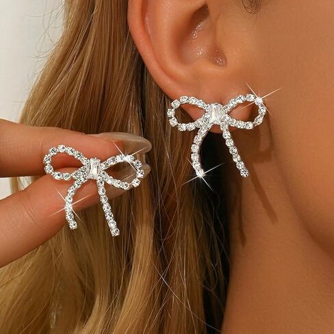 Dainty Sparkly Crystal Bow Stud Earrings for Women Trendy, Exquisite Cute Bowknot Zircon Cz Earring Vintage Y2k Prom Party Jewelry Gifts Accessories in Kuwait