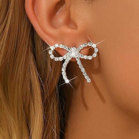 Dainty Sparkly Crystal Bow Stud Earrings for Women Trendy, Exquisite Cute Bowknot Zircon Cz Earring Vintage Y2k Prom Party Jewelry Gifts Accessories in Kuwait