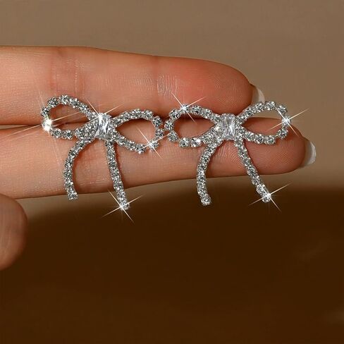 Dainty Sparkly Crystal Bow Stud Earrings for Women Trendy, Exquisite Cute Bowknot Zircon Cz Earring Vintage Y2k Prom Party Jewelry Gifts Accessories in Kuwait