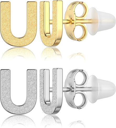 مجموعة أقراط للنساء مكونة من زوجين 316L أقراط فولاذية جراحية أولية مطلية بالذهب مضادة للحساسية مكونة من 26 حرفًا مزودة بأقراط من السيليكون مضادة للثقب in Kuwait