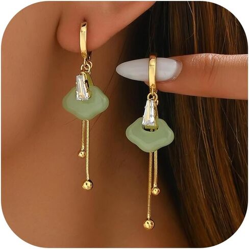 Jade Earrings for Women Double Ended Jade Stone Stud Earrings, Elegant Jewelry for Daily and Party Wear in Saudi Arabia
