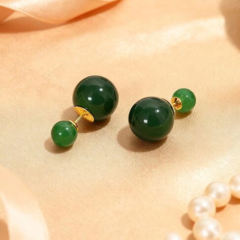 Jade Earrings for Women Double Ended Jade Stone Stud Earrings, Elegant Jewelry for Daily and Party Wear in Saudi Arabia