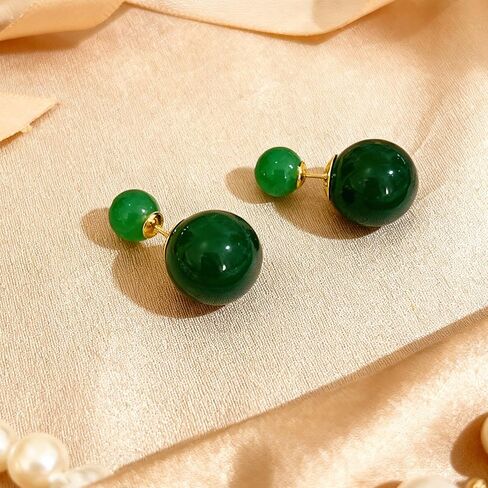 Jade Earrings for Women Double Ended Jade Stone Stud Earrings, Elegant Jewelry for Daily and Party Wear in Saudi Arabia