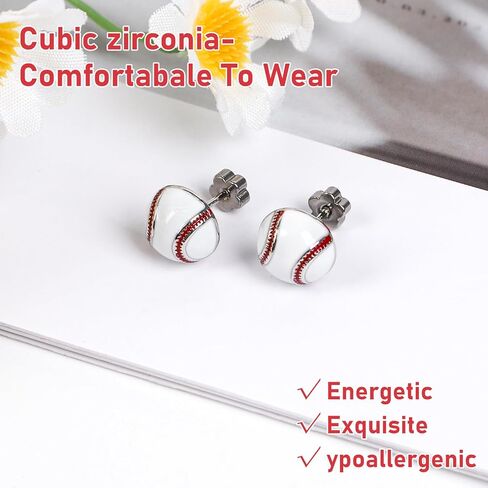 أقراط بيسبول من الفضة الإسترليني عيار 925 - أقراط صغيرة بظهر مسطح مع بطاقات رياضية تحت عنوان مجوهرات لمحبي البيسبول هدايا للنساء وأمها وزوجتهها وصديقتها Bestie‌ أمي أساسيات عيد الفصح وأعياد الميلاد والذكرى السنوية للتخرج‌ in Kuwait