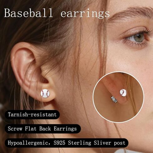 أقراط بيسبول من الفضة الإسترليني عيار 925 - أقراط صغيرة بظهر مسطح مع بطاقات رياضية تحت عنوان مجوهرات لمحبي البيسبول هدايا للنساء وأمها وزوجتهها وصديقتها Bestie‌ أمي أساسيات عيد الفصح وأعياد الميلاد والذكرى السنوية للتخرج‌ in Kuwait