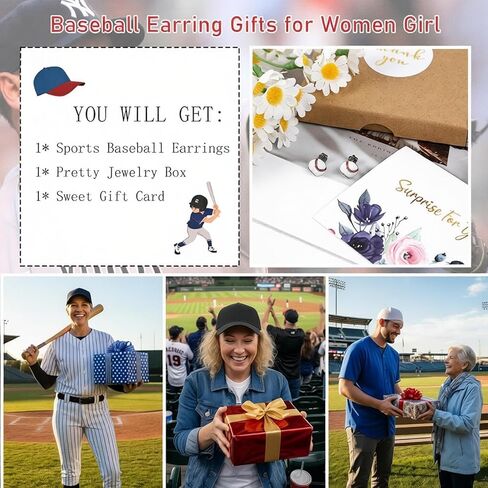 أقراط بيسبول من الفضة الإسترليني عيار 925 - أقراط صغيرة بظهر مسطح مع بطاقات رياضية تحت عنوان مجوهرات لمحبي البيسبول هدايا للنساء وأمها وزوجتهها وصديقتها Bestie‌ أمي أساسيات عيد الفصح وأعياد الميلاد والذكرى السنوية للتخرج‌ in Kuwait