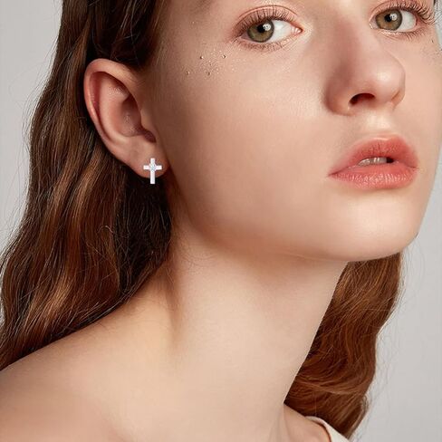 1/5 Cttw Lab Grown Diamond Cross Stud Earrings for Women Sterling Silver in Saudi Arabia