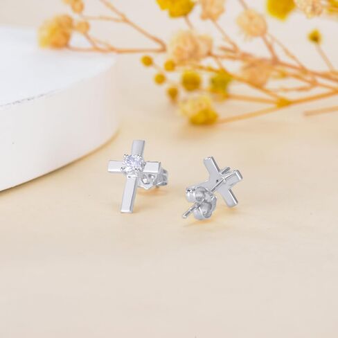 1/5 Cttw Lab Grown Diamond Cross Stud Earrings for Women Sterling Silver in Saudi Arabia