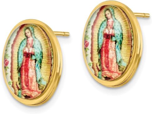 Stainless Steel Polished Yellow IP-plated Enameled Our Lady of Guadalupe Button Stud Earrings for Women (L- 0.63 Inch, W-0.48 Inch), White, AFJ-QG-SRE1386-PK in Saudi Arabia