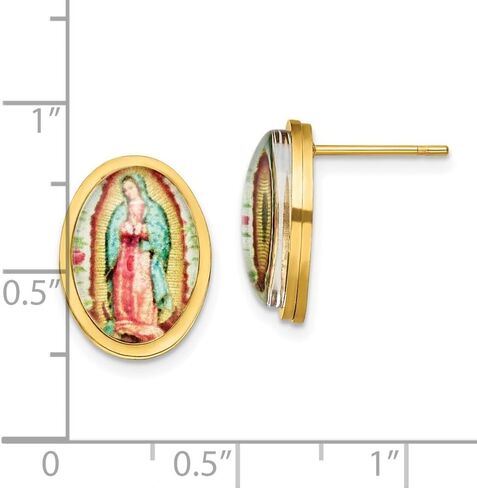 Stainless Steel Polished Yellow IP-plated Enameled Our Lady of Guadalupe Button Stud Earrings for Women (L- 0.63 Inch, W-0.48 Inch), White, AFJ-QG-SRE1386-PK in Saudi Arabia