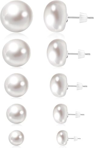 5 Pairs Pearl Studs Earrings for Women, Classic Fashion Jewelry Lightweight Shiny Simulated Pearl Earrings Studs Set Birthday Valentine's Day Jewelry Gifts in Saudi Arabia