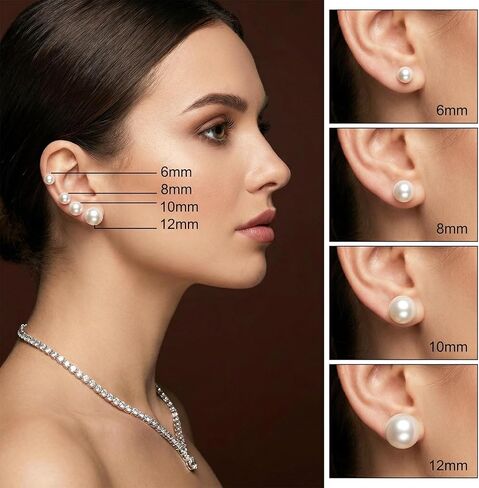 5 Pairs Pearl Studs Earrings for Women, Classic Fashion Jewelry Lightweight Shiny Simulated Pearl Earrings Studs Set Birthday Valentine's Day Jewelry Gifts in Saudi Arabia