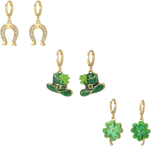 3Pcs St.Patrick's Stud Earrings for Women | Irish Green Shamrock Earrings| St.Patrick's Day Jewelry Party Accessory in Kuwait