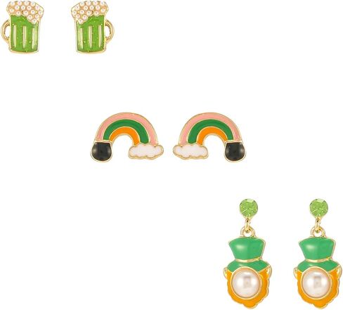 3Pcs St.Patrick's Stud Earrings for Women | Irish Green Shamrock Earrings| St.Patrick's Day Jewelry Party Accessory in Saudi Arabia
