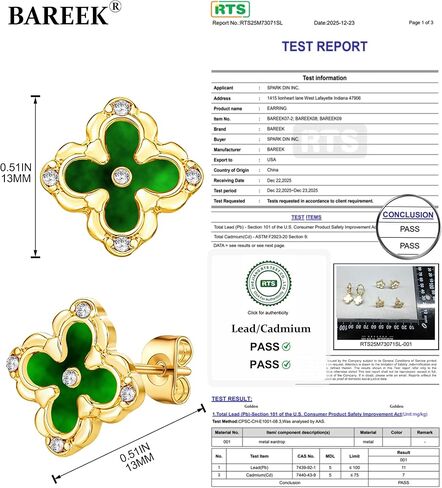 Four Leaf Clover Earrings - 14K Gold Plated Mother of Pearl Aretes With Zircon Flower Stud 13mm Dainty Hypoallergenic Non-Tarnish Lightweight Luxury Gifts Favors Jewelry for Women in Saudi Arabia