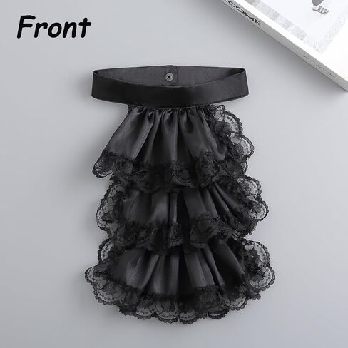 XEPST 3 Pieces Colonial Unisex Lace Jabot Collar and Cuffs Set, Black Victorian Lace Jabot Neck Ruff Collar Costume Accessory for Women Men Victorian Colonial Costume in Saudi Arabia
