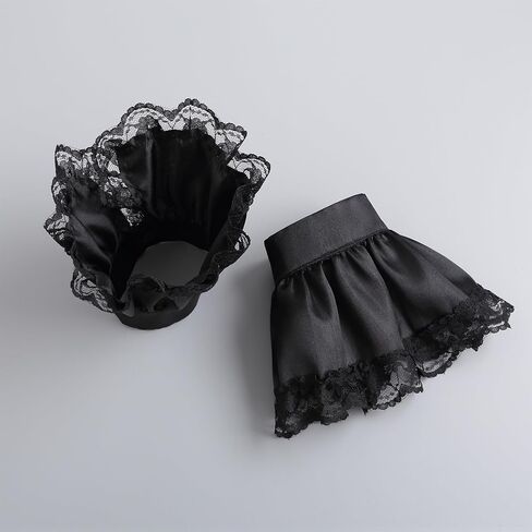 XEPST 3 Pieces Colonial Unisex Lace Jabot Collar and Cuffs Set, Black Victorian Lace Jabot Neck Ruff Collar Costume Accessory for Women Men Victorian Colonial Costume in Saudi Arabia