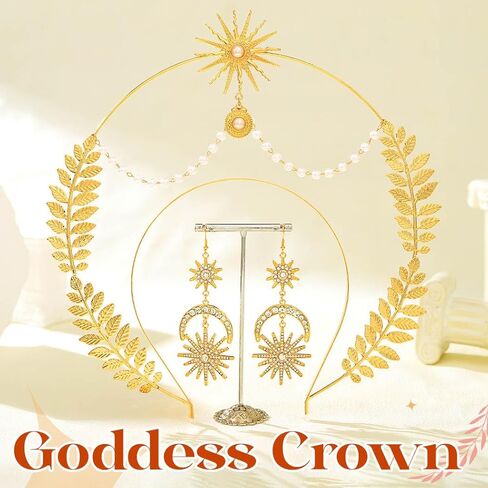 Sixexey Halo Crown Set Golden Greek Goddess Headband Earrings Bridal Wedding Tiara Mary Halo Headpiece Celestial Cosplay Costume Accessories for Women in Kuwait