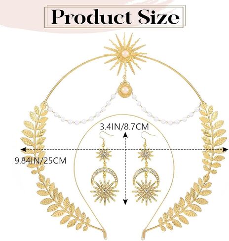 Sixexey Halo Crown Set Golden Greek Goddess Headband Earrings Bridal Wedding Tiara Mary Halo Headpiece Celestial Cosplay Costume Accessories for Women in Kuwait