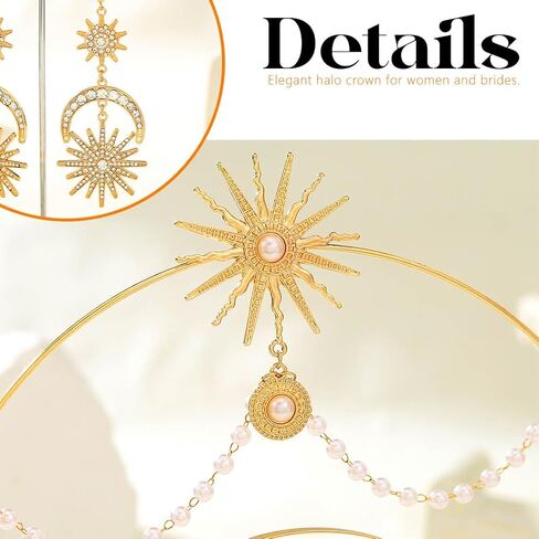 Sixexey Halo Crown Set Golden Greek Goddess Headband Earrings Bridal Wedding Tiara Mary Halo Headpiece Celestial Cosplay Costume Accessories for Women in Kuwait