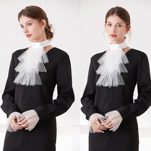 XEPST 3 Pieces Colonial Unisex Lace Jabot Collar and Cuffs Set, White Victorian Ruff Collar Costume Accessory for Women Men Victorian Colonial Costume in Saudi Arabia