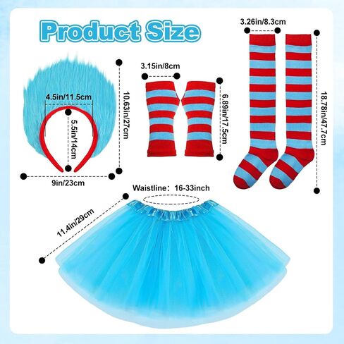 4pcs Blue Tulle Tutu Costume Set Blue Tutu Cosplay Set with Tutu Skirt Fuzzy Headbands Red Blue High Socks Sleeves for World Book Day Halloween Cosplay in Kuwait