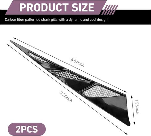 2PCS Car Hood Ventilation Cover, ABS Airflow Side Shark Fin Spoiler, Adhesive Fender Nighttime Reflective Warning Accessories, Universal for Most Cars, SUVs, Trucks (Black) in Kuwait