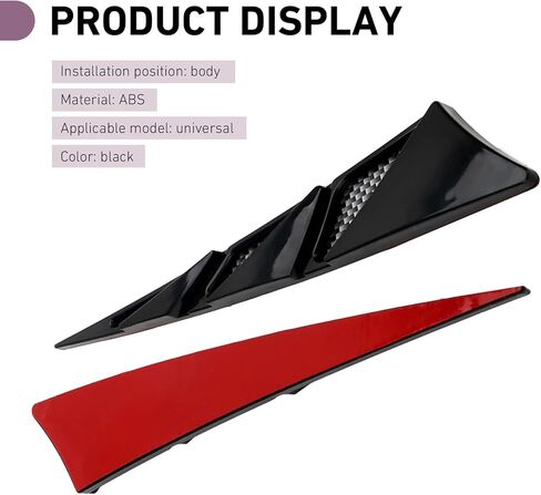 2PCS Car Hood Ventilation Cover, ABS Airflow Side Shark Fin Spoiler, Adhesive Fender Nighttime Reflective Warning Accessories, Universal for Most Cars, SUVs, Trucks (Black) in Kuwait
