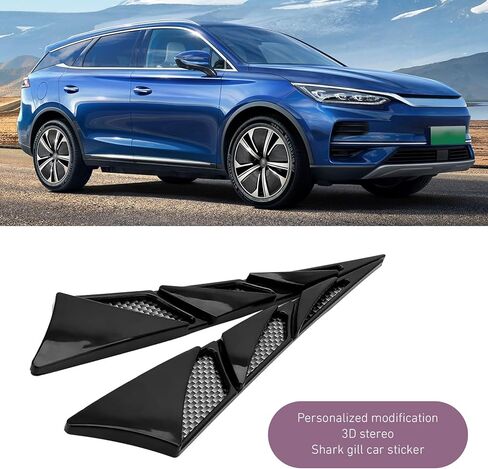 2PCS Car Hood Ventilation Cover, ABS Airflow Side Shark Fin Spoiler, Adhesive Fender Nighttime Reflective Warning Accessories, Universal for Most Cars, SUVs, Trucks (Black) in Kuwait