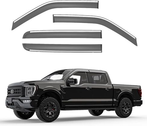 واقيات المطر للنافذة لعام 2015-2025 Ford F150 Supercrew Cab، واقيات المطر الشريطية لنوافذ السيارة، واقي منحرف التهوية، مع واقي نافذة مزخرف بالكروم، ملحقات شاحنة F150 - 4 قطع in Kuwait