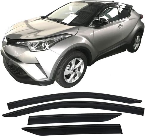 IKON MOTORSPORTS，Window Visor Compatible with 2017-2022 Toyota C-HR, Injection Polycarbonate with Black Chrome Trim 4PCS Wind Deflector Rain Guard Shade, 2018 2019 2020 in Saudi Arabia