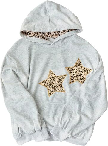 Women's Star Cheetah Hoodies Long Sleeve Casual Hooded Sweatshirts Y2K Pullover Tops Streetwear in Saudi Arabia