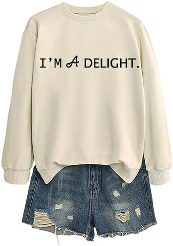 I'm A Delight Sweatshirt for Women,Funny Saying Crewneck Pullover Letter Print Long Sleeve Top Sarcastic Saying Shirt in Saudi Arabia