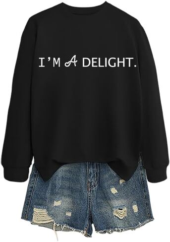 I'm A Delight Sweatshirt for Women,Funny Saying Crewneck Pullover Letter Print Long Sleeve Top Sarcastic Saying Shirt in Saudi Arabia