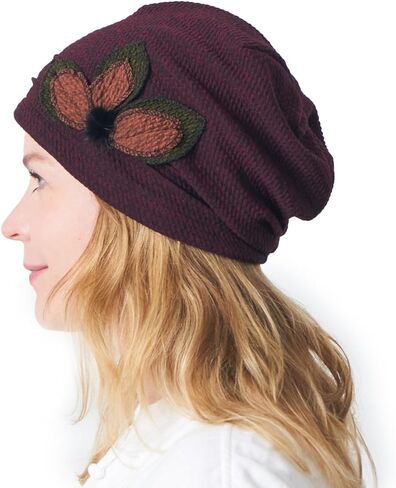 Ladies Hat Knitted with Flower Pom-Pom, Korean Fashion Beanie & Skully Cap for Women in a Vintage Lightweight Design in Saudi Arabia