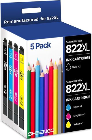 822XL Remanufactured Replacement for Epson 822XL Ink Cartridges Combo Pack for 822XL Printer Ink Epson for 822 XL T822 to use with Workforce Pro WF-3820 WF-4820 WF-4830 Printer（5 Pack） in Kuwait