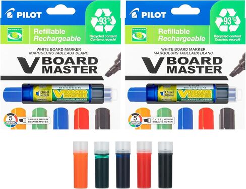 Pilot V Board Master Assorted Medium Chisel Tip 10-Pack + 5 Refills Bundle in Kuwait