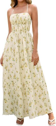 XinFSh Women's Summer Floral Halter Beach Maxi Dress Flowy A Line Backless Vacation Boho Sundress in Kuwait